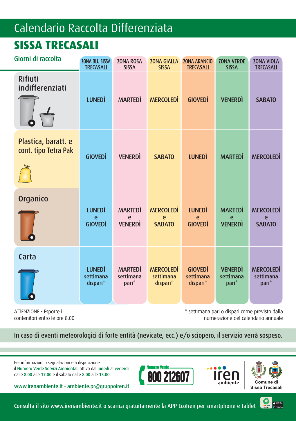 Calendario Raccolta Differenziata SISSA TRECASALI