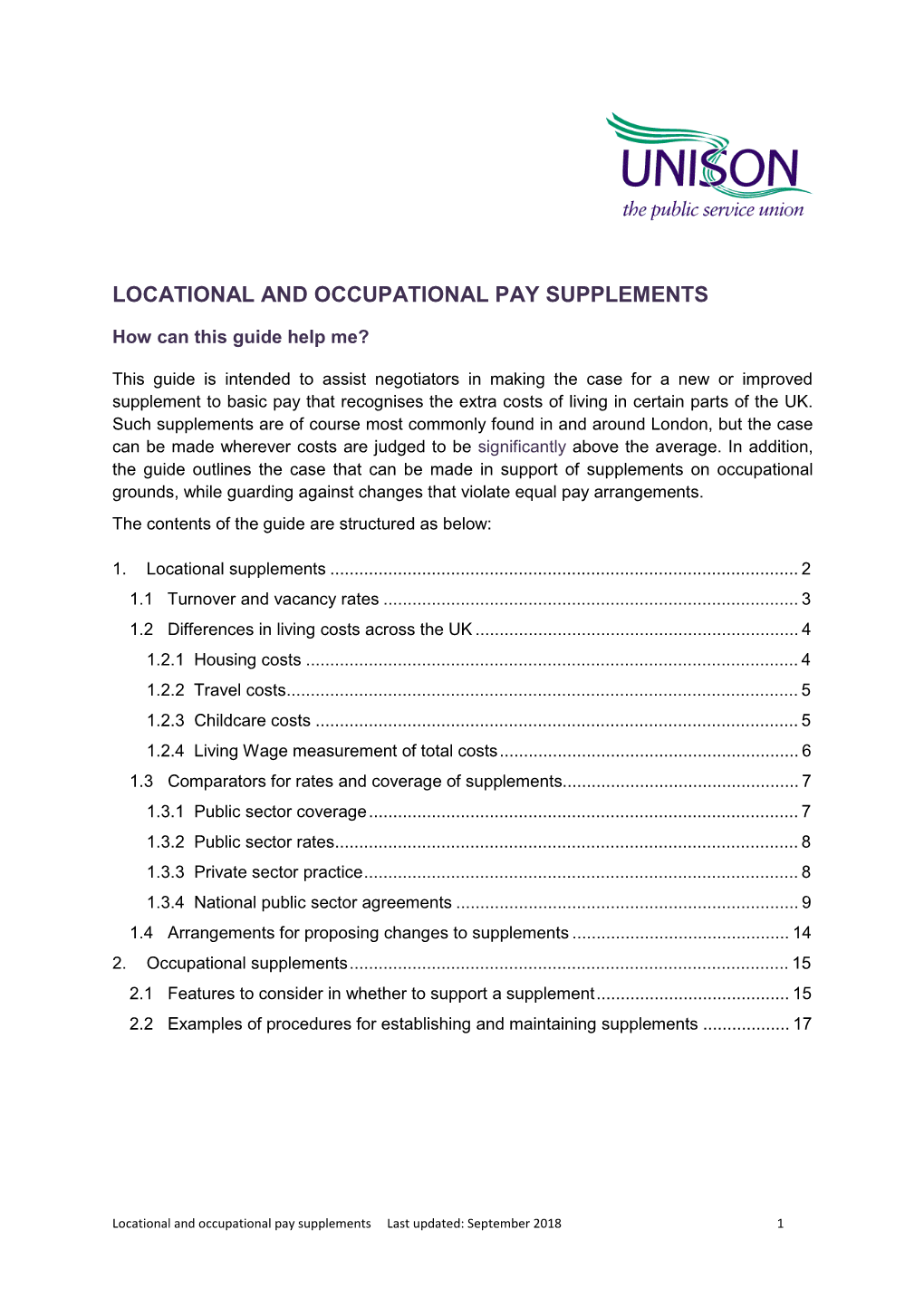 Locational and Occupational Pay Supplements