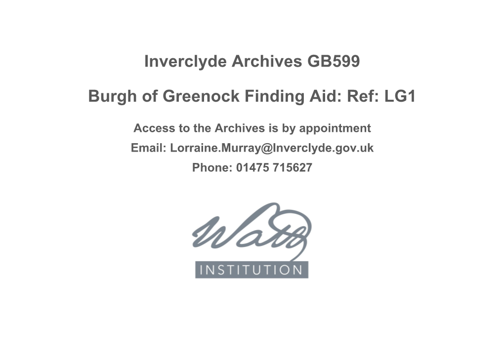 Inverclyde Archives GB599 Burgh of Greenock Finding Aid: Ref