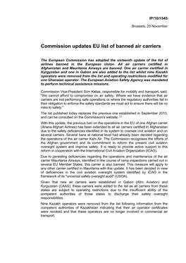 Commission Updates EU List of Banned Air Carriers