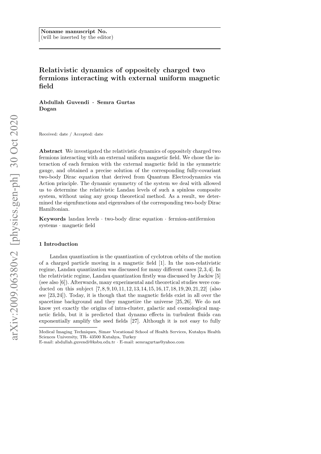 Arxiv:2009.06380V2 [Physics.Gen-Ph] 30 Oct 2020 Xoetal Mlf H Edﬁls[7.Atog Ti O Ayt Fully to Easy Not Is ﬂuids Turbulent It in Although Eﬀects [27]