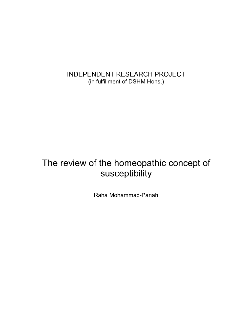 The Review of the Homeopathic Concept of Susceptibility