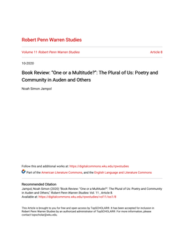Poetry and Community in Auden and Others
