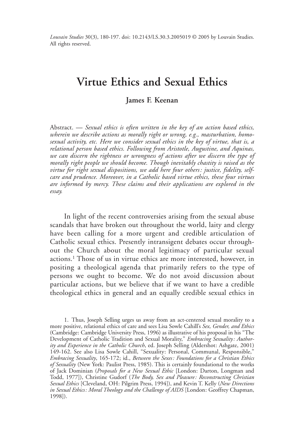 Virtue Ethics and Sexual Ethics James F