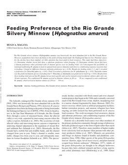 Feeding Preference of the Rio Grande Silvery Minnow (Hybognathus Amarus)