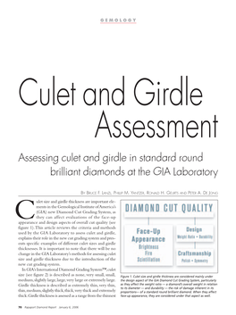 Assessing Culet and Girdle in Standard Round Brilliant Diamonds at the GIA Laboratory
