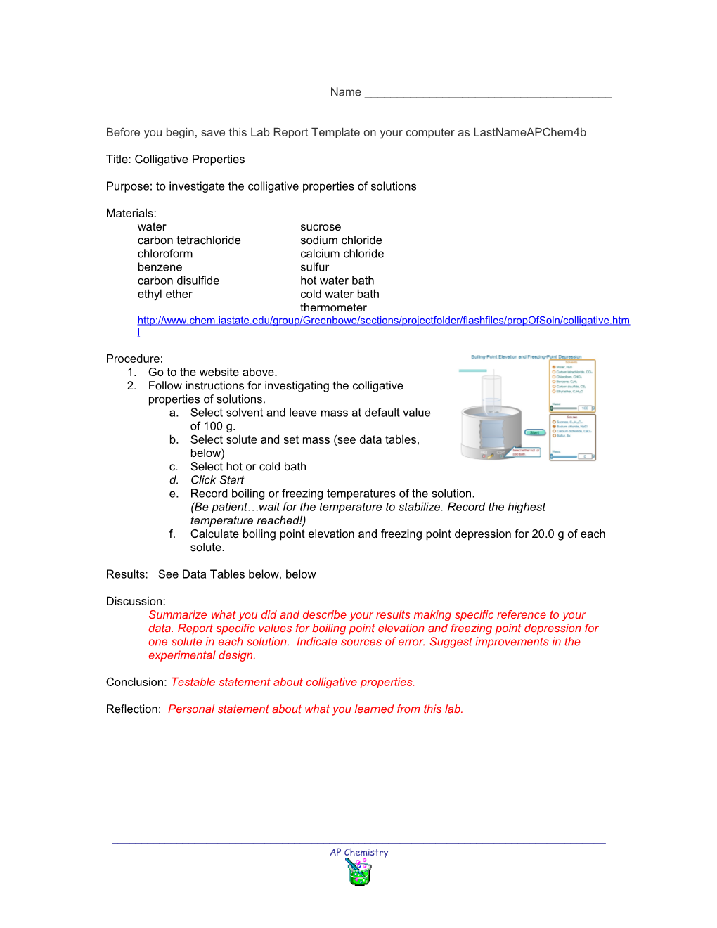 Before You Begin, Save This Lab Report Template on Your Computer As Lastnameapchem4b