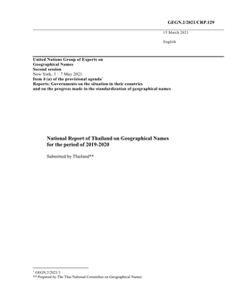 National Report of Thailand on Geographical Names for the Period of 2019-2020