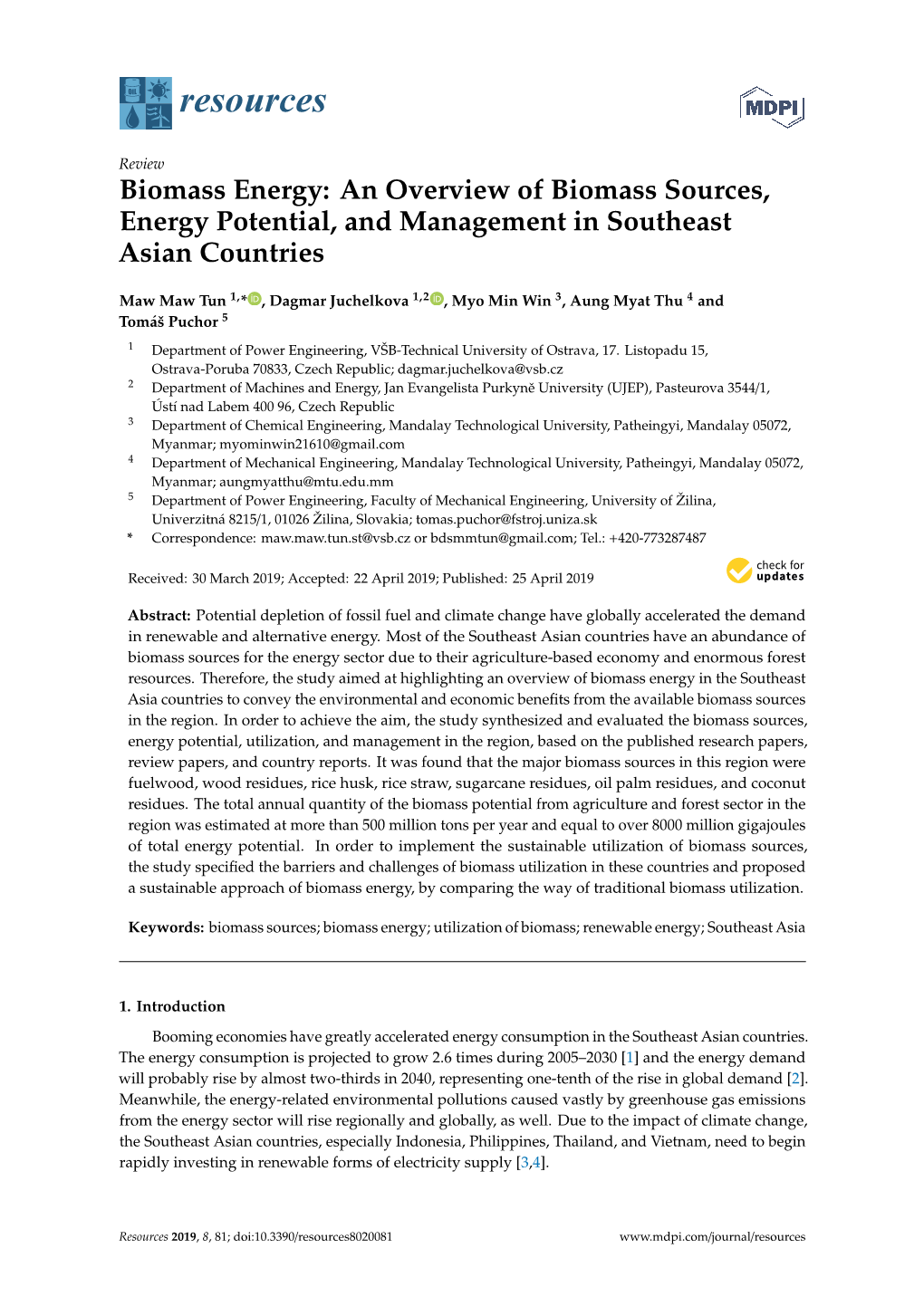 An Overview of Biomass Sources, Energy Potential, and Management in Southeast Asian Countries
