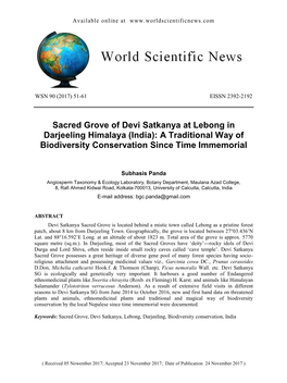 Sacred Grove of Devi Satkanya at Lebong in Darjeeling Himalaya (India): a Traditional Way of Biodiversity Conservation Since Time Immemorial