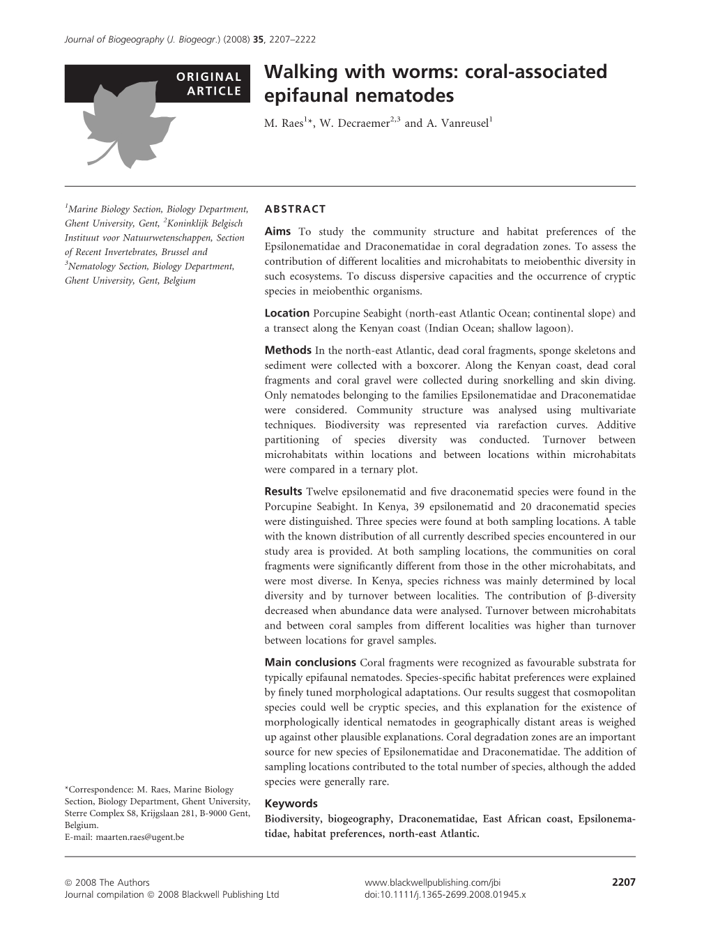 Walking with Worms: Coral-Associated Epifaunal Nematodes