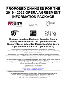 2022 Opera Agreement Information Package