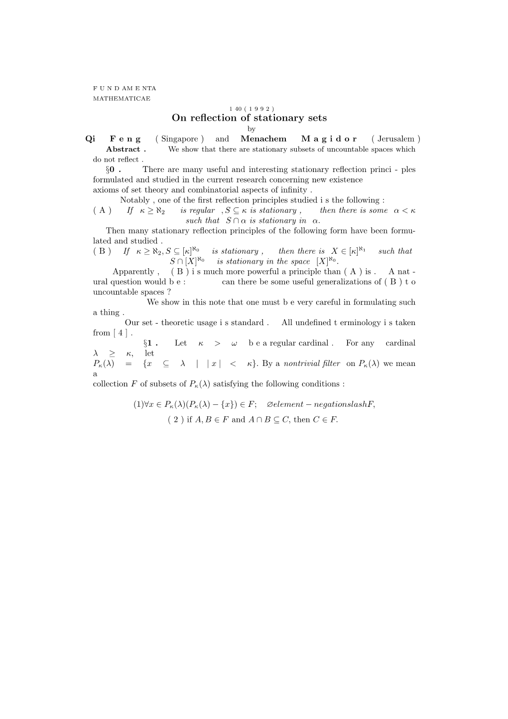 On Reflection of Stationary Sets