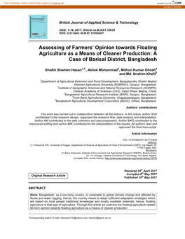 Assessing of Farmers' Opinion Towards Floating Agriculture As a Means of Cleaner Production