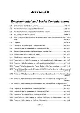 APPENDIX K Environmental and Social Considerations