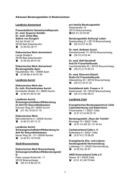 Adressen Beratungsstellen in Niedersachsen