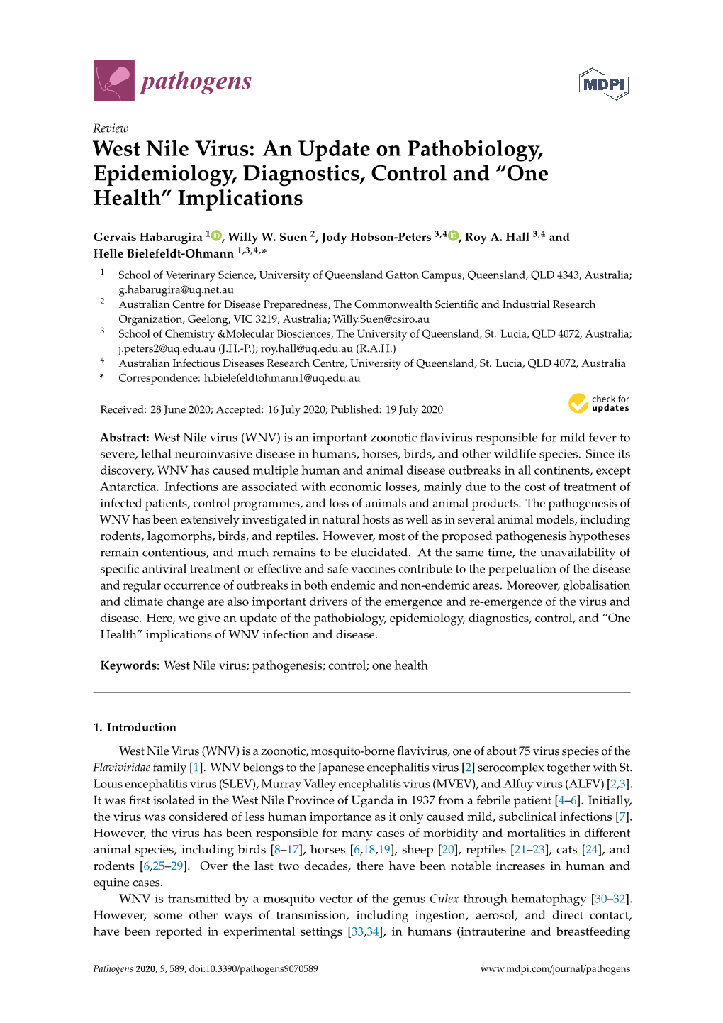 West Nile Virus: an Update on Pathobiology, Epidemiology, Diagnostics, Control and “One Health” Implications