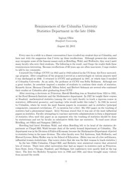 Reminiscences of the Columbia University Statistics Department in the Late 1940S