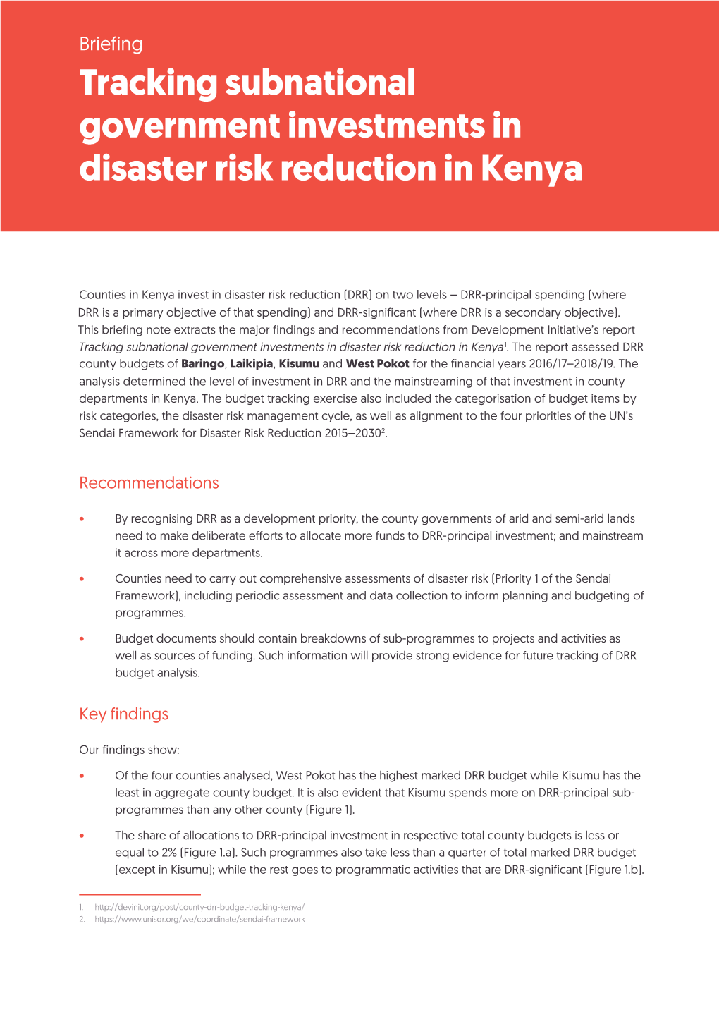 Tracking Subnational Government Investments in Disaster Risk Reduction in Kenya