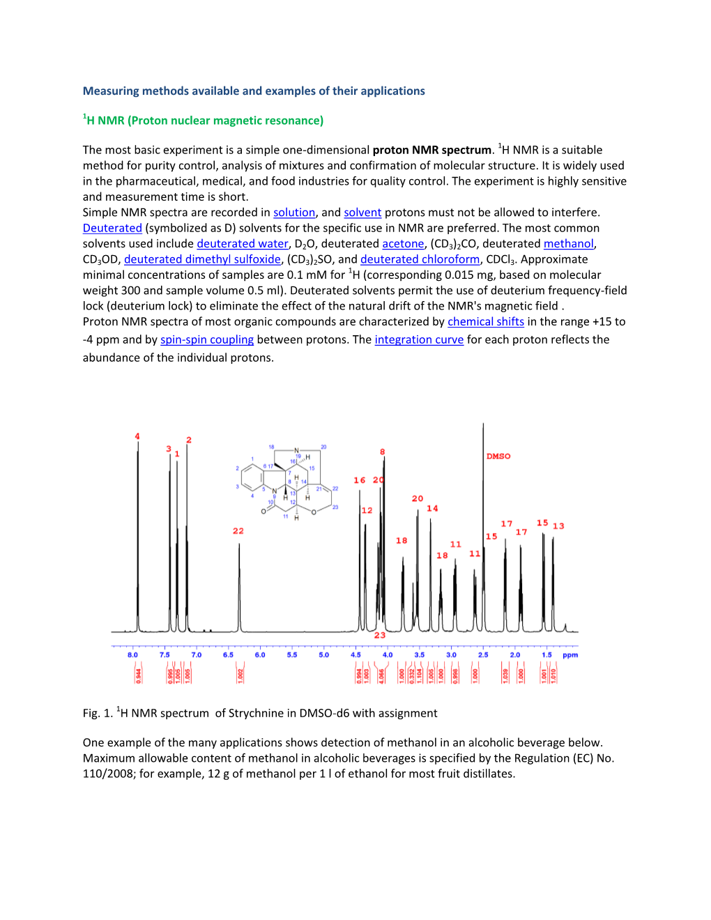 Measuring Methods Available and Examples of Their Applications 1H NMR (Proton Nuclear Magnetic Resonance) the Most Basic Experim