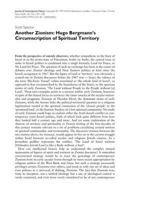 Another Zionism: Hugo Bergmann's Circumscription of Spiritual Territory