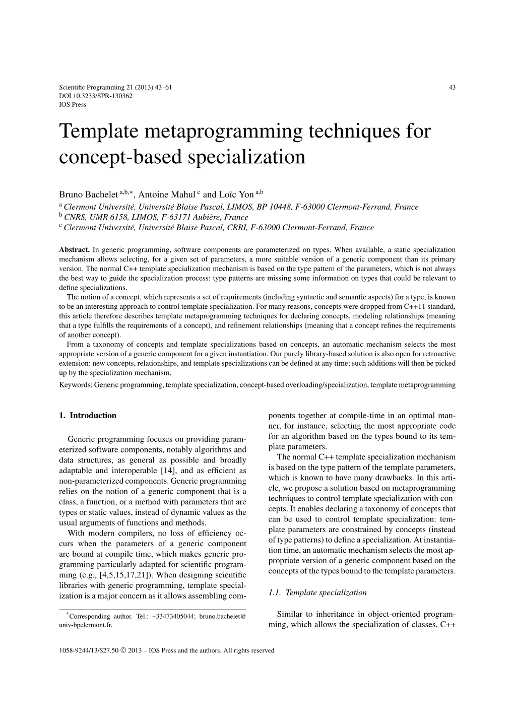 Template Metaprogramming Techniques for Concept-Based Specialization