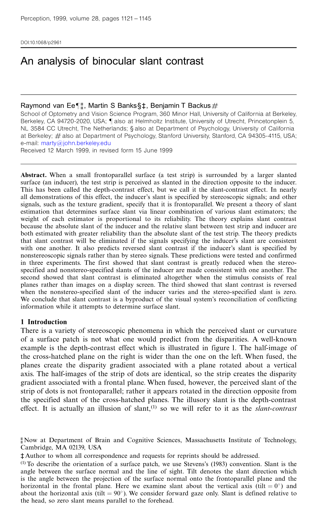 Van Ee (1999) an Analysis of Binocular Slant Contrast