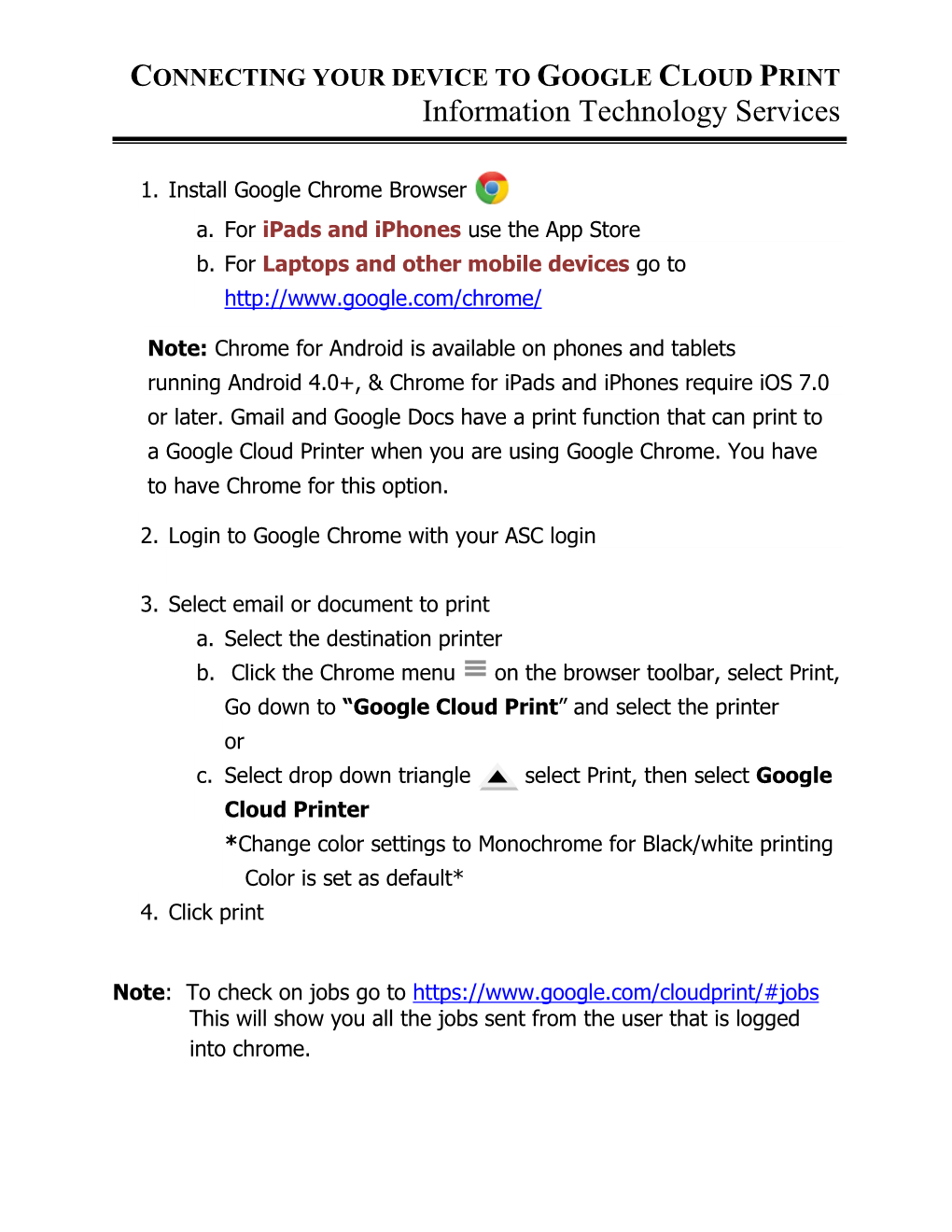 CONNECTING YOUR DEVICE to GOOGLE CLOUD PRINT Information Technology Services