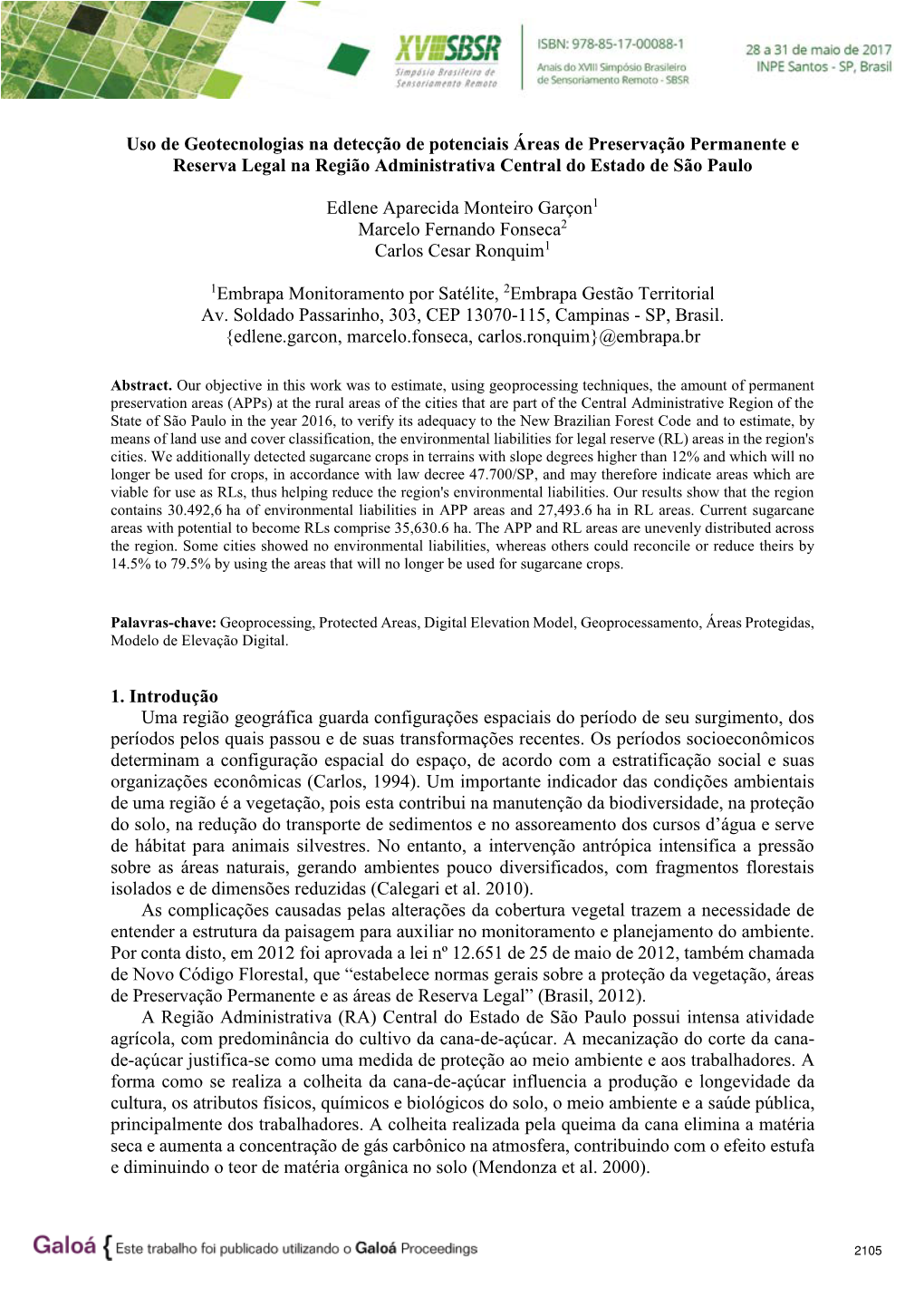 Instruções Aos Autores De Trabalhos Para O X Simpósio Brasileiro De Sensoriamento Remoto