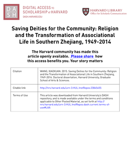 Religion and the Transformation of Associational Life in Southern Zhejiang, 1949-2014