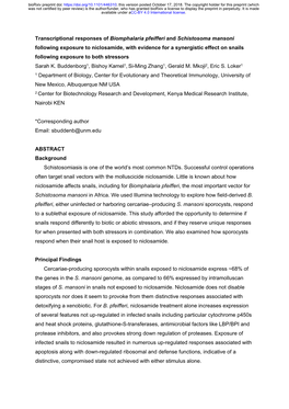 Transcriptional Responses of Biomphalaria Pfeifferi And