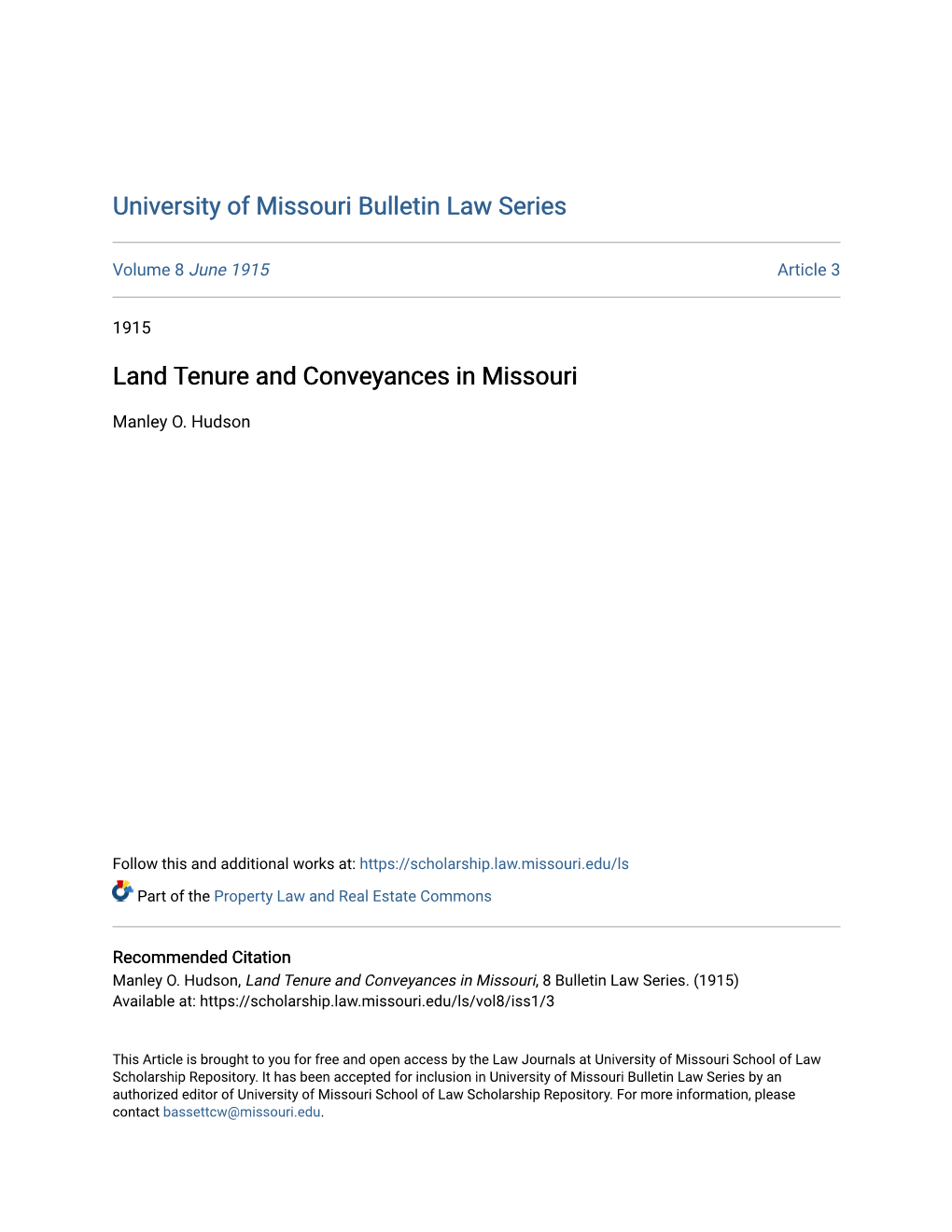 Land Tenure and Conveyances in Missouri