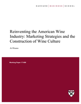 Reinventing the American Wine Industry: Marketing Strategies and the Construction of Wine Culture