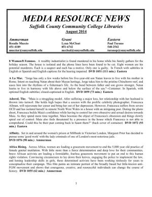 MEDIA RESOURCE NEWS Suffolk County Community College Libraries August 2014
