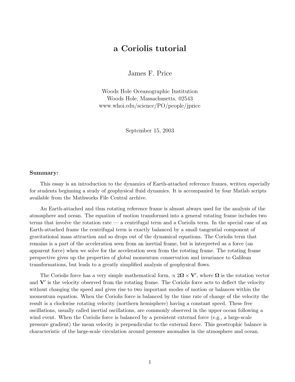 A Coriolis Tutorial