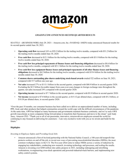 Amazon Announces Second Quarter Results