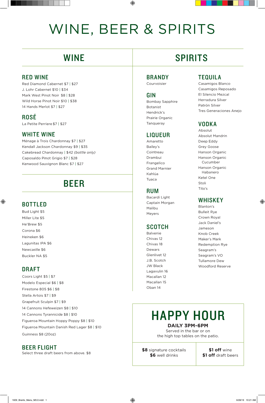 Wine, Beer & Spirits Happy Hour