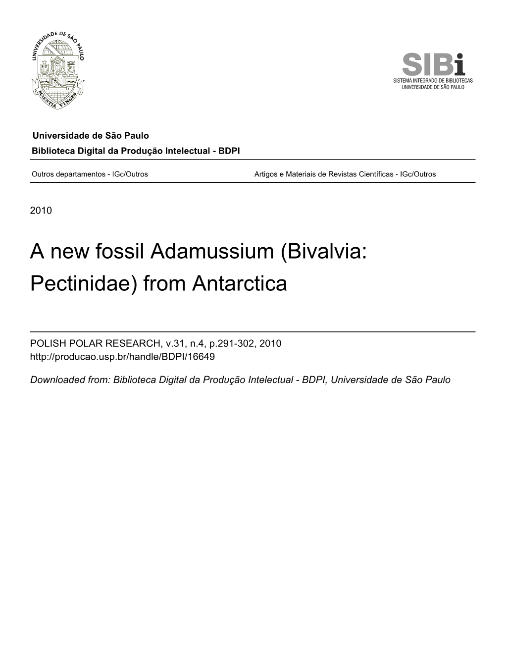 A New Fossil Adamussium (Bivalvia: Pectinidae) from Antarctica
