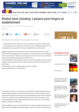 Shahid Azmi Shooting: Lawyers Point Fingers at Establishment | Latest
