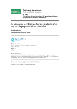 Cahiers De Narratologie, 36 | 2019 Ré-Visions De La Trilogie Du Parrain : Anatomie D'un Mythe À L'époque Des Sér