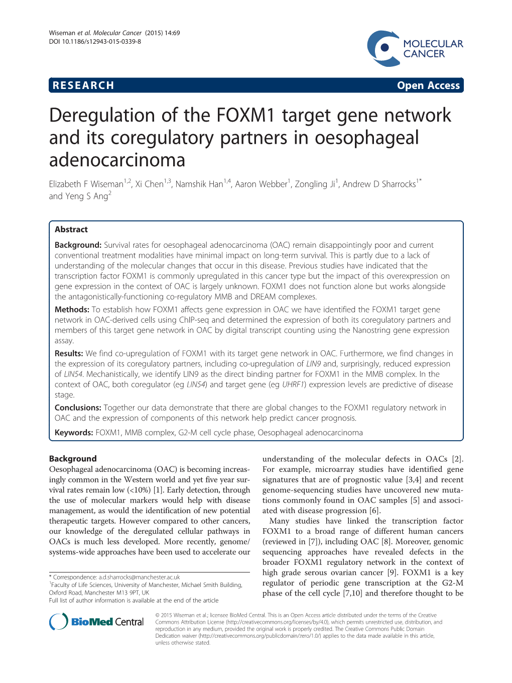 Deregulation of the FOXM1 Target Gene Network and Its Coregulatory