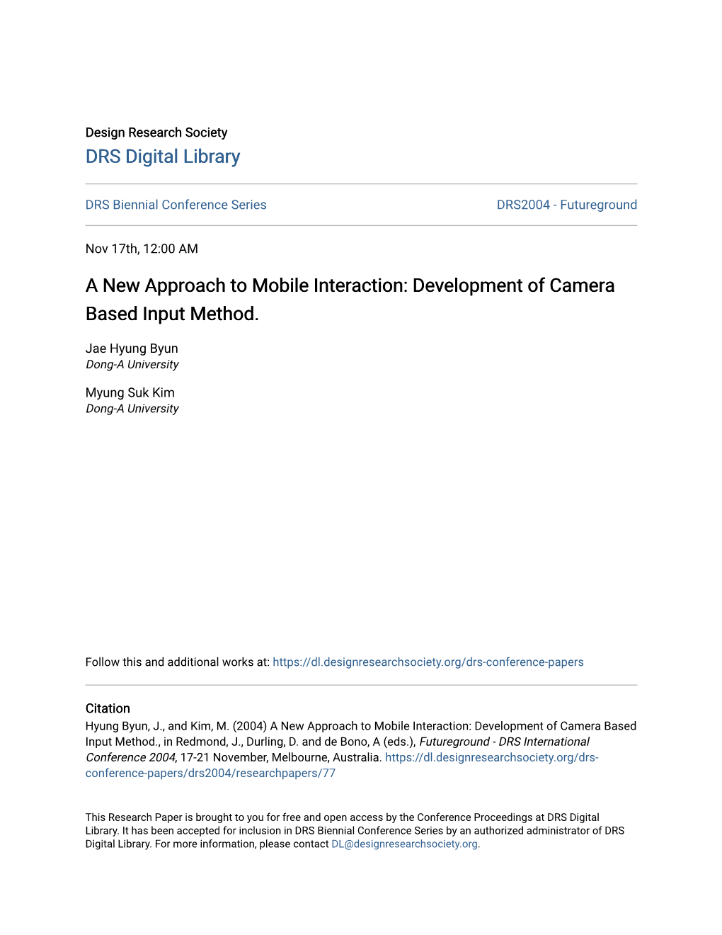 A New Approach to Mobile Interaction: Development of Camera Based Input Method