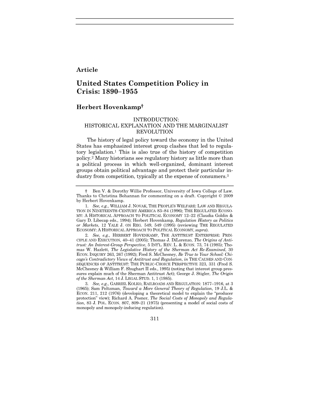 United States Competition Policy in Crisis: 1890–1955