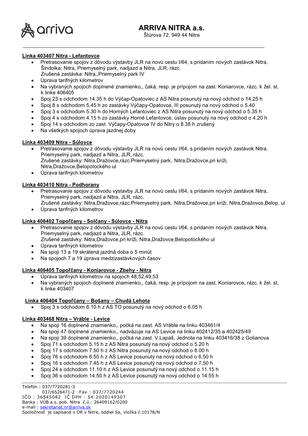 ARRIVA NITRA A.S. Štúrova 72, 949 44 Nitra