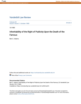 Inheritability of the Right of Publicity Upon the Death of the Famous