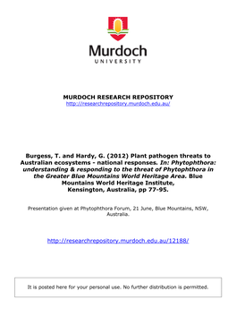 Plant Pathogen Threats to Australian Ecosystems-National Responses