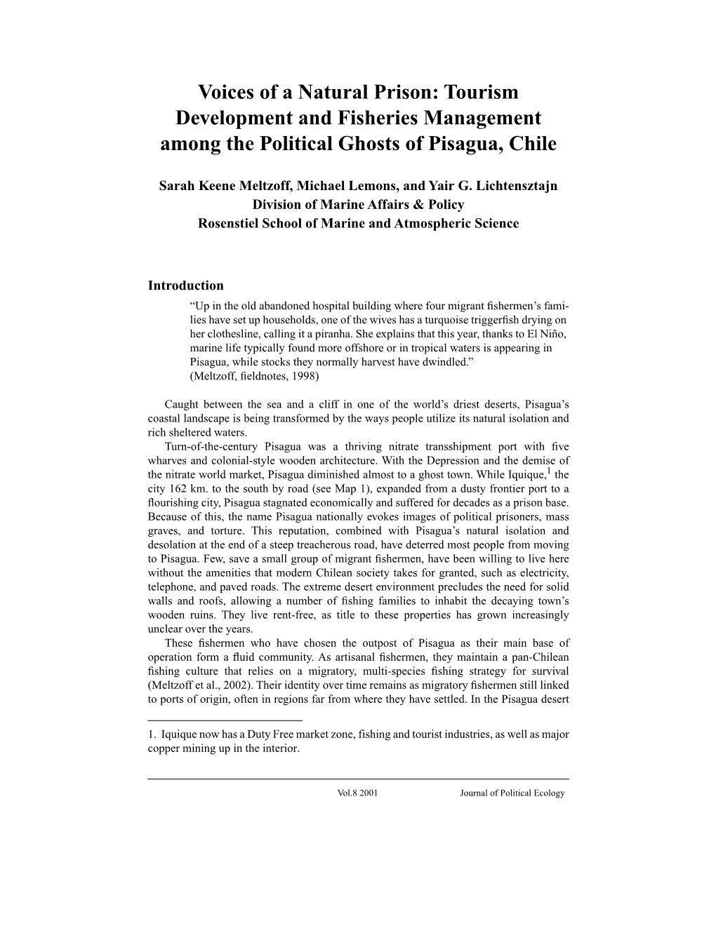 Tourism Development and Fisheries Management Among the Political Ghosts of Pisagua, Chile