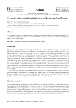 New Species and Records of Corydalidae (Insecta: Megaloptera) from Myanmar