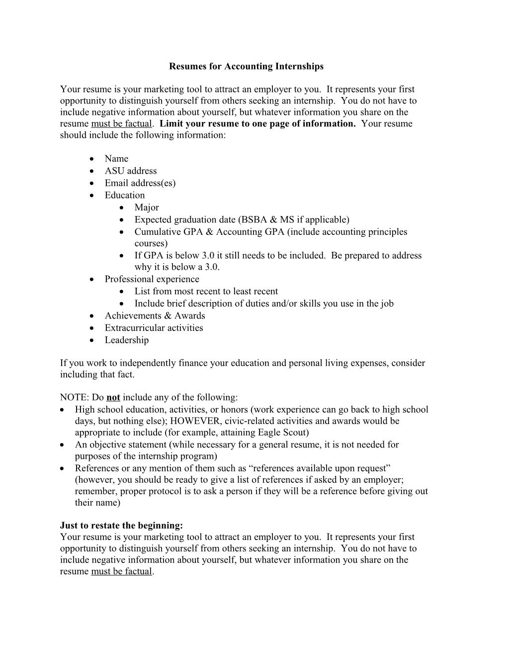 Resumes for Accounting Internships