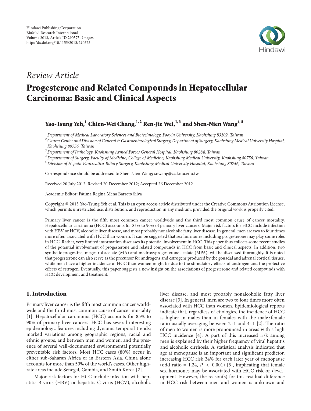 Review Article Progesterone and Related Compounds in Hepatocellular Carcinoma: Basic and Clinical Aspects